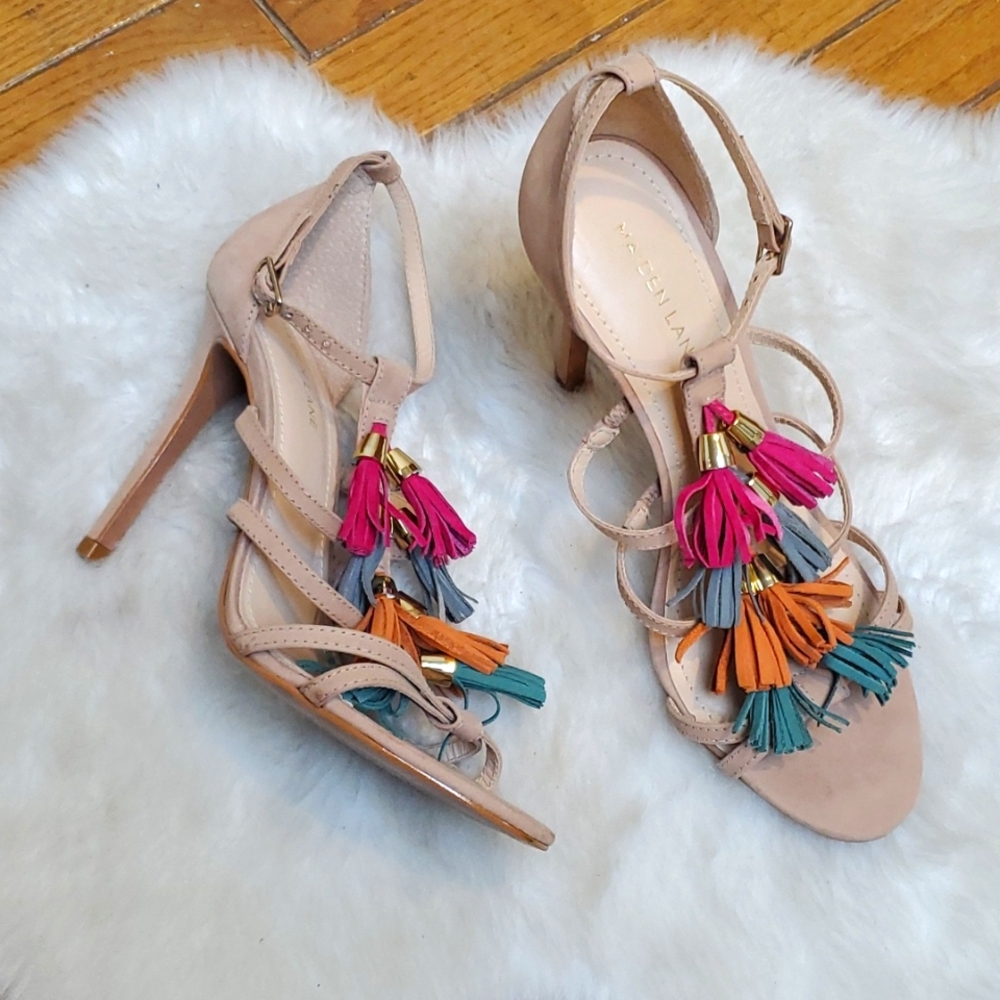 Maiden Lane Suede Leather Stilleto Tassel Heels Size 8